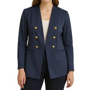 Lane Bryant Navy Double Breasted Blazer Gold Buttons Collarless Women Plus Sz 18